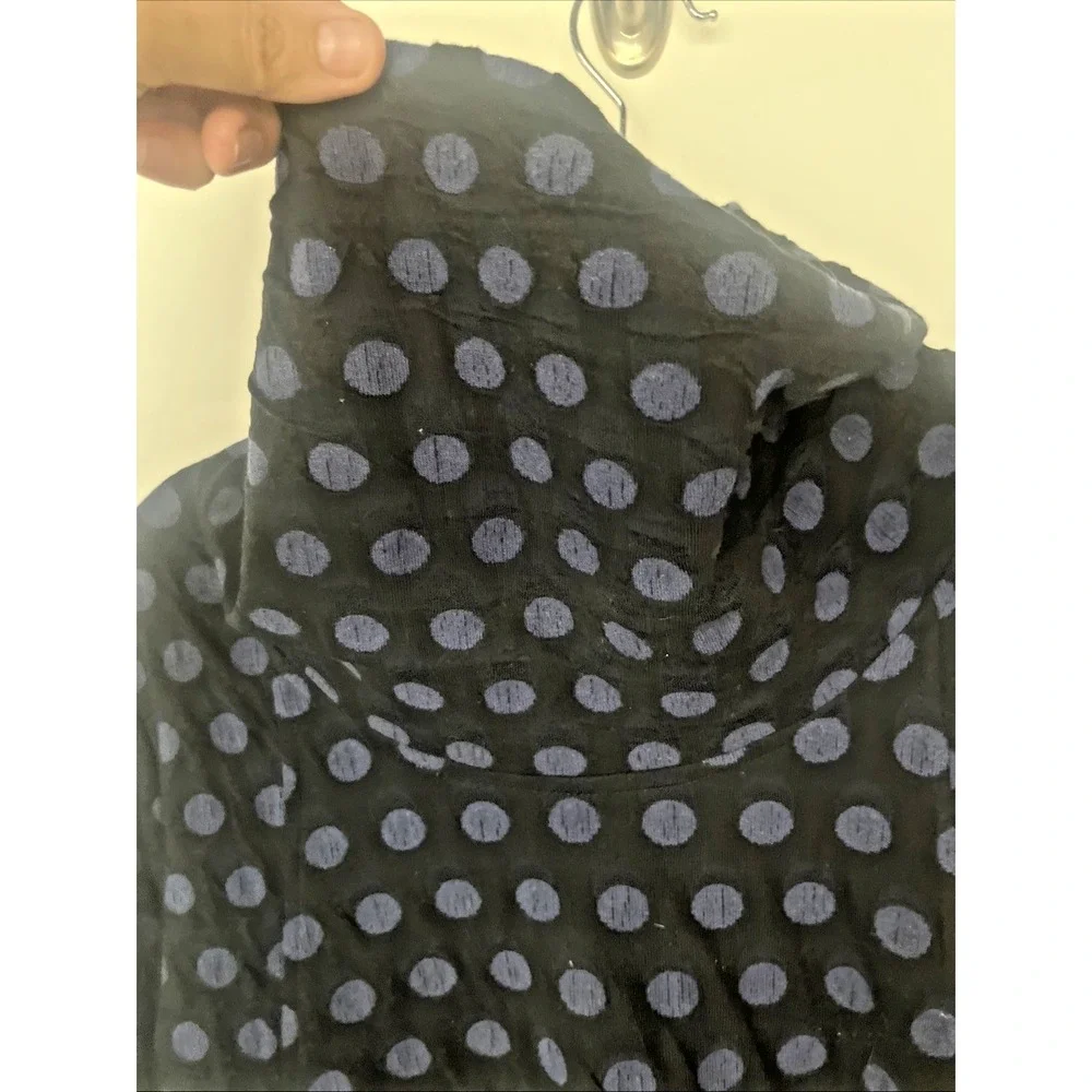 Komil Cowl Neck Tunic Top Womens M Black Blue Polka Dot Artsy Boho Lagenlook